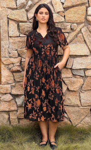 CARCOS Plus Size Velvet Dresses for Curvy Women Short Sleeve Cocktail Dresses Winter Party Formal Dress with Pocket XL-5XL in Saudi Arabia