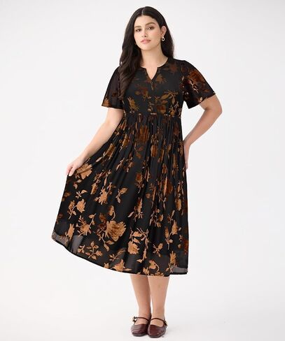 CARCOS Plus Size Velvet Dresses for Curvy Women Short Sleeve Cocktail Dresses Winter Party Formal Dress with Pocket XL-5XL in Saudi Arabia
