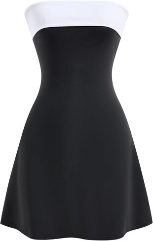 Women's Strapless Mini Dress Elegant Color Block Cocktail Evening Party Tube Top Dresses in Kuwait