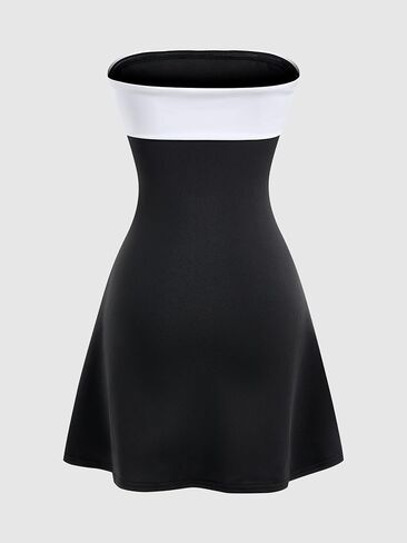 Women's Strapless Mini Dress Elegant Color Block Cocktail Evening Party Tube Top Dresses in Kuwait