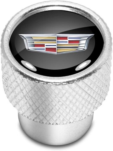 for Cadillac Crest Logo in White on Shining Silver Easy-Grip Aluminum Tire Valve Stem Caps - Official Licensed in Saudi Arabia