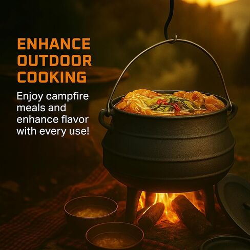 Cauldron من الحديد الزهر Bruntmor - وعاء بوتجي أفريقي مع غطاء - 3 أرجل حتى لتوزيع الحرارة - أدوات طبخ الفرن الهولندية للتخييم للطهي فوق النار - 10 كوارت (X -Large) in Kuwait