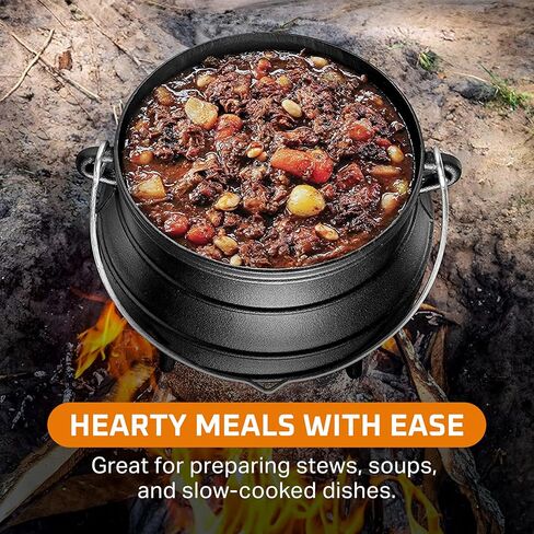 Cauldron من الحديد الزهر Bruntmor - وعاء بوتجي أفريقي مع غطاء - 3 أرجل حتى لتوزيع الحرارة - أدوات طبخ الفرن الهولندية للتخييم للطهي فوق النار - 10 كوارت (X -Large) in Kuwait
