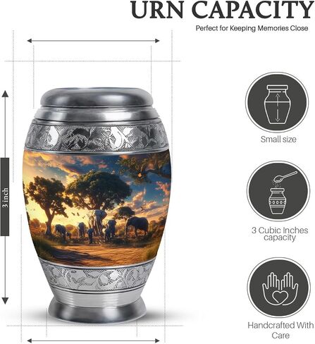 Elephant Urns for Ashes Adult Male - Sunset Miniature Burial Urn - Elephant Family Keepsake Urns for Human Ashes Adult Female - Cremation Keepsake - Memorial Small Ash Urn for Human 3 Inch in Saudi Arabia