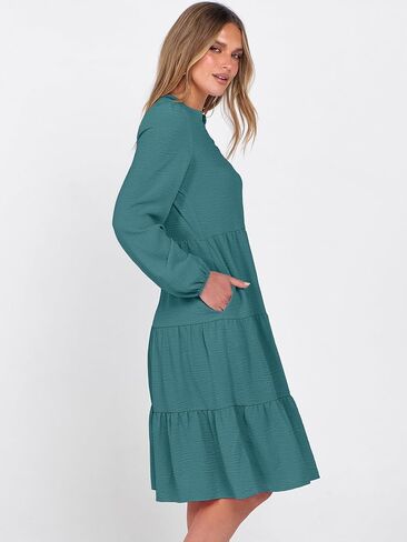 ANRABESS Womens Fall Midi Dresses Long Sleeve V Neck Swing Tiered Work Business Casual 2025 Flowy Beach Vacation Dress in Saudi Arabia
