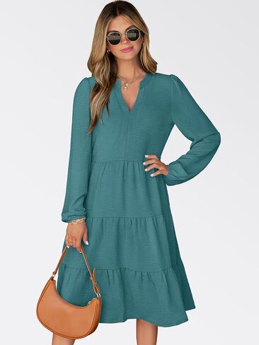 ANRABESS Womens Fall Midi Dresses Long Sleeve V Neck Swing Tiered Work Business Casual 2025 Flowy Beach Vacation Dress in Saudi Arabia