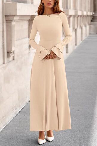 PRETTYGARDEN Womens Dresses Formal Off The Shoulder Long Sleeve Ruched Knit A-Line Maxi Wedding Guest Dress Fall Clothes in Saudi Arabia