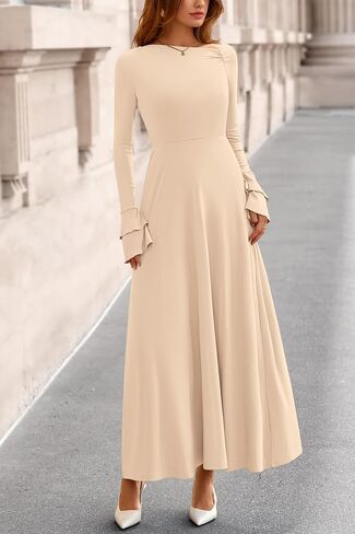PRETTYGARDEN Womens Dresses Formal Off The Shoulder Long Sleeve Ruched Knit A-Line Maxi Wedding Guest Dress Fall Clothes in Saudi Arabia