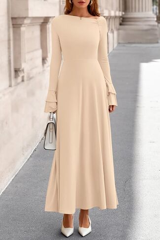 PRETTYGARDEN Womens Dresses Formal Off The Shoulder Long Sleeve Ruched Knit A-Line Maxi Wedding Guest Dress Fall Clothes in Saudi Arabia