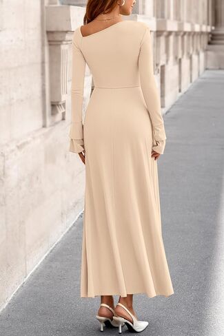 PRETTYGARDEN Womens Dresses Formal Off The Shoulder Long Sleeve Ruched Knit A-Line Maxi Wedding Guest Dress Fall Clothes in Saudi Arabia
