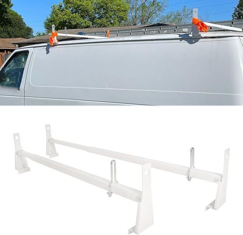 رفوف سقف سلم عالمية من ECOTRIC مقاس 41 بوصة - 77 بوصة متوافقة مع 2003-2017 Chevy Express GMC Savana 1999-2014 Ford E-Series سعة 700 رطل قابلة للتعديل 2 بار لشحن أنابيب كاياك الخشبية in Saudi Arabia