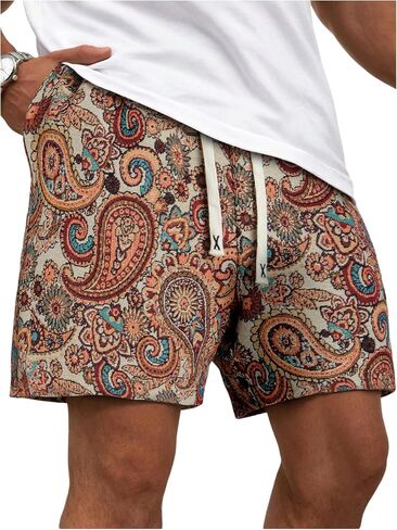 Verdusa Mens Shorts Boho Paisley Summer Vacation Short Drawstring Waist Casual Shorts with Pockets in Saudi Arabia