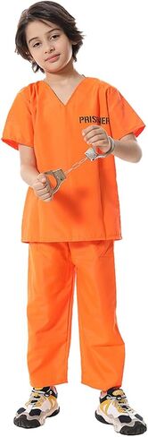 Prisoner Costume Adult Prison Jumpsuit Orange Uniform Jail Pants Inmate Outfits Child Criminal Set Halloween in Kuwait