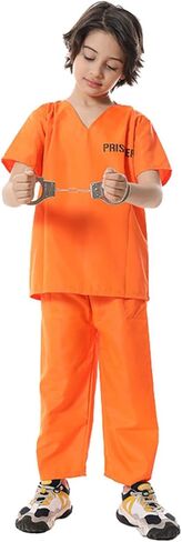 Prisoner Costume Adult Prison Jumpsuit Orange Uniform Jail Pants Inmate Outfits Child Criminal Set Halloween in Kuwait
