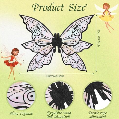 2 Set Halloween Glitter Fairy Wings Mum Daughter Butterfly Wing with Elf Ears Fairy Costume for Girl Women in Saudi Arabia