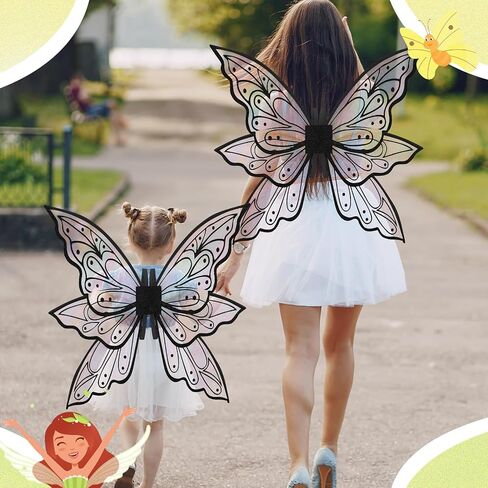 2 Set Halloween Glitter Fairy Wings Mum Daughter Butterfly Wing with Elf Ears Fairy Costume for Girl Women in Saudi Arabia