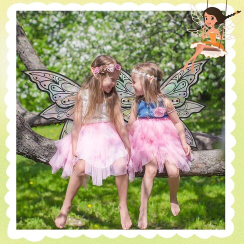 2 Set Halloween Glitter Fairy Wings Mum Daughter Butterfly Wing with Elf Ears Fairy Costume for Girl Women in Saudi Arabia