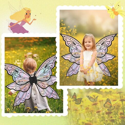 2 Set Halloween Glitter Fairy Wings Mum Daughter Butterfly Wing with Elf Ears Fairy Costume for Girl Women in Saudi Arabia