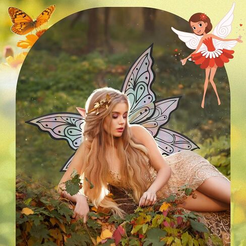 2 Set Halloween Glitter Fairy Wings Mum Daughter Butterfly Wing with Elf Ears Fairy Costume for Girl Women in Saudi Arabia