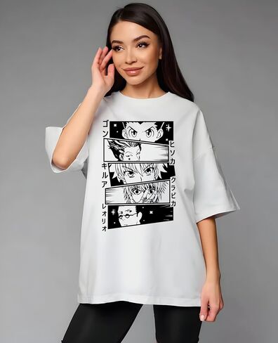 Anime, Hunter x Kilua Tee, Unisex Vintage Y2K Oversized Graphic T-Shirt, Streetwear Grunge Style, Retro Aesthetic Design in Saudi Arabia