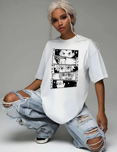 Anime, Hunter x Kilua Tee, Unisex Vintage Y2K Oversized Graphic T-Shirt, Streetwear Grunge Style, Retro Aesthetic Design in Saudi Arabia