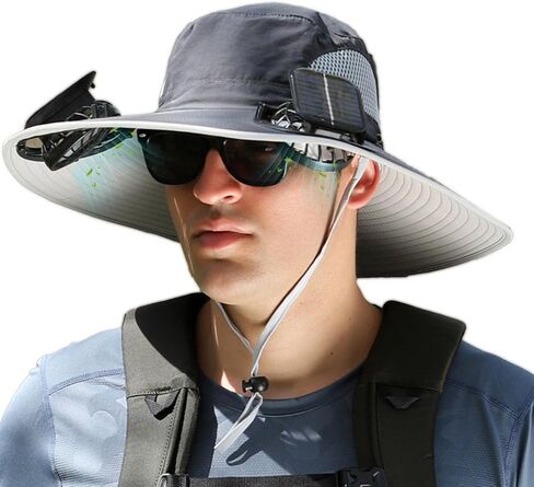 Men's Wide Brim Solar Fan Outdoor Fishing Hat, Wide Brim Solar Fan Outdoor Fishing Hat with 2 Solar Fan, Solar Fan Outdoor Fishing Hat Black in Saudi Arabia