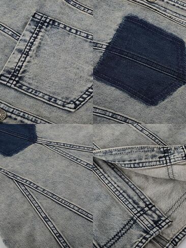 Gozoloma Women's Denim Dress Long Balloon Sleeves Button Down A Line Swing Ruffle Jean Mini Babydoll Dress with Chest Pocket in Kuwait