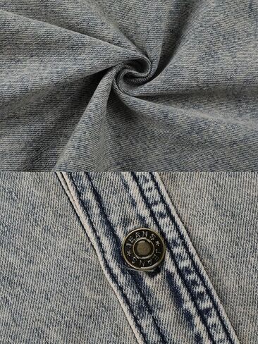 Gozoloma Women's Denim Dress Long Balloon Sleeves Button Down A Line Swing Ruffle Jean Mini Babydoll Dress with Chest Pocket in Kuwait