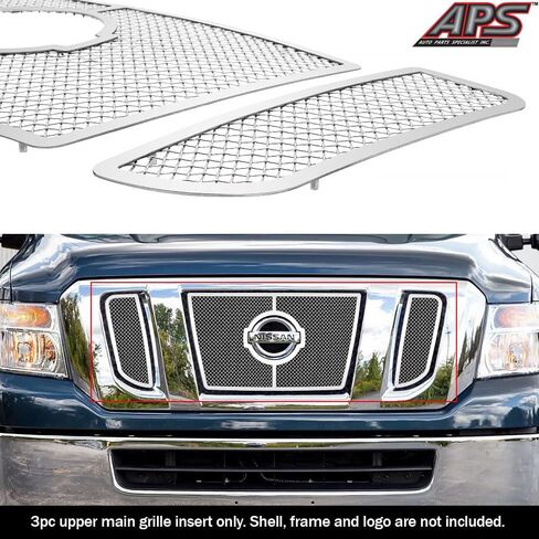 APS Premium Stainless Steel Chrome Mesh Grille Grill Insert Compatible with Nissan NV 2500 3500 2012-2019 13 14 15 16 17 18 Main Upper N19-T38367N in Saudi Arabia