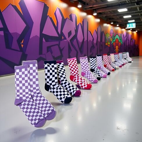 JJLFresheners Fashion Harajuku Trends Women Checkerboard Socks Geometric Checkered Socks Men Hip Hop Cotton Unisex Print Skateboard Soks Women's Athletic Socks in Saudi Arabia