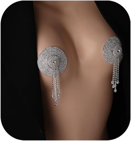 Rhinestone Water Drop Tassel Nipple Pasties Jewelry Sexy Rhinestone Nipple Cover Stickers Body Chain Rave Crystal Nipple Bra Chain Jewelry for Women in Saudi Arabia