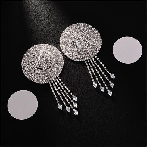 Rhinestone Water Drop Tassel Nipple Pasties Jewelry Sexy Rhinestone Nipple Cover Stickers Body Chain Rave Crystal Nipple Bra Chain Jewelry for Women in Saudi Arabia