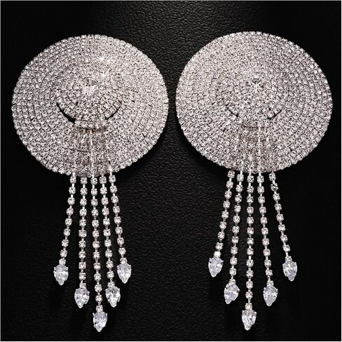 Rhinestone Water Drop Tassel Nipple Pasties Jewelry Sexy Rhinestone Nipple Cover Stickers Body Chain Rave Crystal Nipple Bra Chain Jewelry for Women in Saudi Arabia