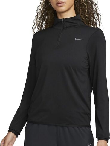 قميص الجري Nike Swift Element للنساء للحماية من الأشعة فوق البنفسجية بسحاب 1/4 (الولايات المتحدة، ألفا، متوسط، عادي، عادي، أسود) in Saudi Arabia