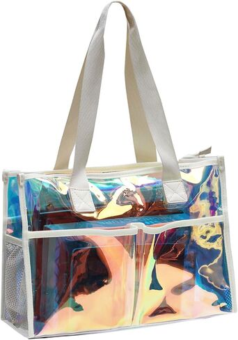 Iridescent Clear Tote Bag for Women, Waterproof Large Beach Tote Pool Swim Cruise Vacation Essentials in Saudi Arabia