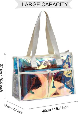 Iridescent Clear Tote Bag for Women, Waterproof Large Beach Tote Pool Swim Cruise Vacation Essentials in Saudi Arabia