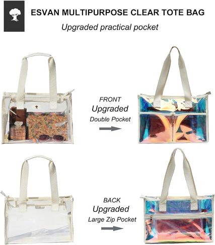 Iridescent Clear Tote Bag for Women, Waterproof Large Beach Tote Pool Swim Cruise Vacation Essentials in Saudi Arabia