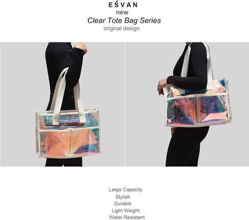 Iridescent Clear Tote Bag for Women, Waterproof Large Beach Tote Pool Swim Cruise Vacation Essentials in Saudi Arabia