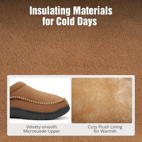 Men’s Slip-On Moccasin Slippers, Warm Winter Microsuede House Shoes with Memory Foam, Indoor and Outdoor Loafer Style in Kuwait