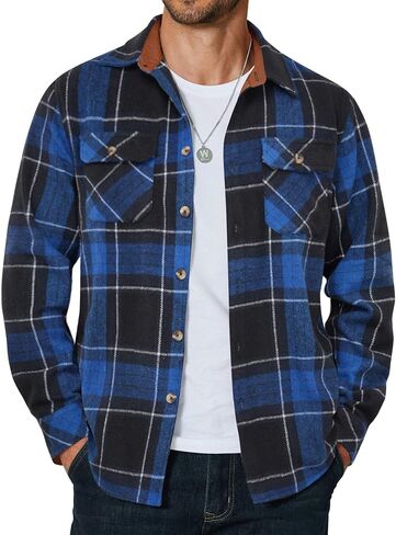 COOFANDY Men's Long Sleeve Flannel Shirts Fashion Plaid Jacket Casual Button Down Shirt with Pockets in Saudi Arabia