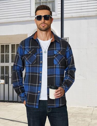 COOFANDY Men's Long Sleeve Flannel Shirts Fashion Plaid Jacket Casual Button Down Shirt with Pockets in Saudi Arabia