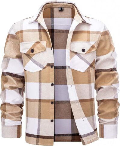 Cotrasen Mens Flannel Shirts Long Sleeve Flannel Shirt for Men Cotton Casual Button Up Plaid Shirt with 2 Pockets in Kuwait