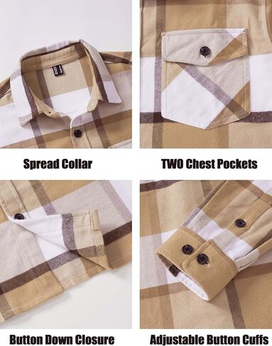 Cotrasen Mens Flannel Shirts Long Sleeve Flannel Shirt for Men Cotton Casual Button Up Plaid Shirt with 2 Pockets in Kuwait