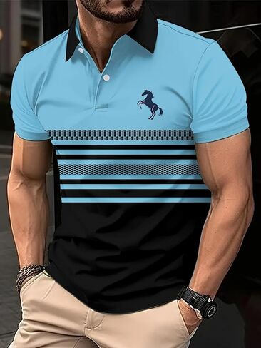 Men's 3D Print Polo Shirts Short Sleeve, Quick Dry Striped Golf Polo Shirts, Lightweight Casual Collared T Shirt for Summer in Saudi Arabia