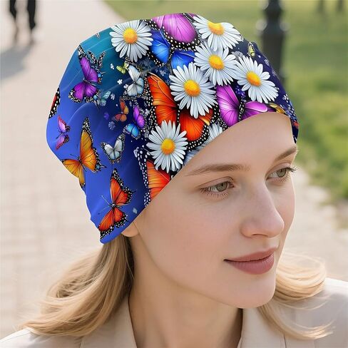 American Flag Butterfly Women's Slouchy Beanie Hat Cute Turban Hats Cancer Headwear Caps Baggy Skull Sleep Scarf in Saudi Arabia