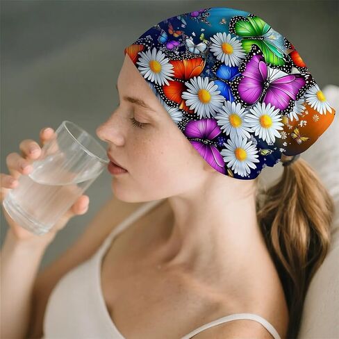 American Flag Butterfly Women's Slouchy Beanie Hat Cute Turban Hats Cancer Headwear Caps Baggy Skull Sleep Scarf in Saudi Arabia