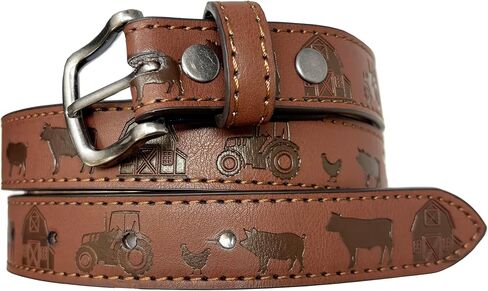 Kids Leather Belt Strap and Metal Buckle 1" Wide with Snaps - Construction Equipment Excavator Bulldozer Dinosaurs T-Rex in Saudi Arabia