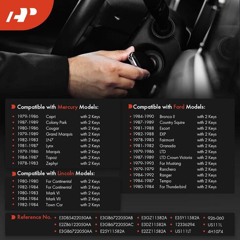 A-Premium Ignition Lock Cylinder with 2 keys Compatible with Ford, Lincoln & Mercury Vehicles - Mustang, Ranger, Continental, Town Car, Bronco II, Country Squire, Mark VI, Capri, Colony Park, Cougar in Saudi Arabia