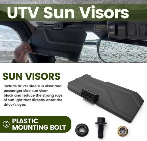 UTV Sun Visor 2890288 لـ Polaris Ranger XP Crew 1000/570/SP 2018-2025، الزوج الأيسر والأيمن، تقليل الوهج، بلاستيك in Kuwait