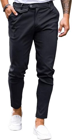 Mens Chinos Slim Fit Pants Flat Front Stretch Skinny Tapered Dress Pants Comfort Casual Solid Trousers in Saudi Arabia